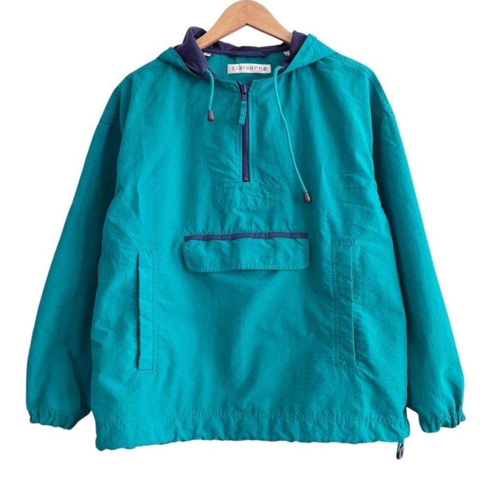 Vintage 90s Teal Hooded Sporty Pullover Windbreaker